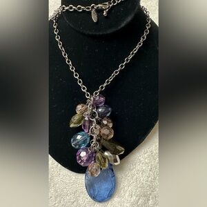 Multicolor Blue Purple Faceted Bead Teardrop Pendant  Necklace NY Hang Tag